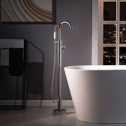 WoodBridge B1538 71" White Acrylic Freestanding Soaking Bathtub With Chrome Overflow, Drain, F0024CHVT Tub Filler and Caddy Tray