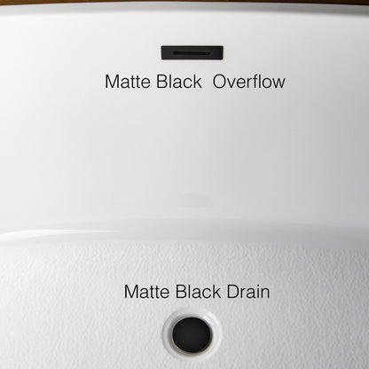 WoodBridge B1702 54" White Acrylic Freestanding Soaking Bathtub With Matte Black Drain, Overflow, F0072MBSQ Tub Filler and Caddy Tray