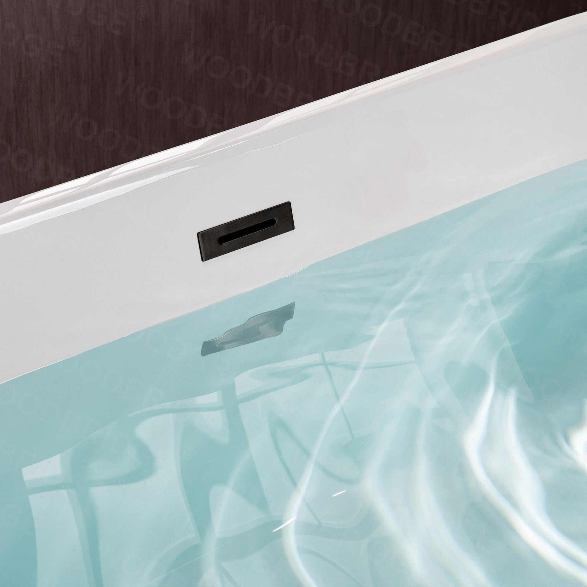 WoodBridge B1702 54" White Acrylic Freestanding Soaking Bathtub With Matte Black Drain and Overflow