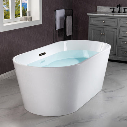 WoodBridge B1702 54" White Acrylic Freestanding Soaking Bathtub With Oil Rubbed Bronze Drain and Overflow