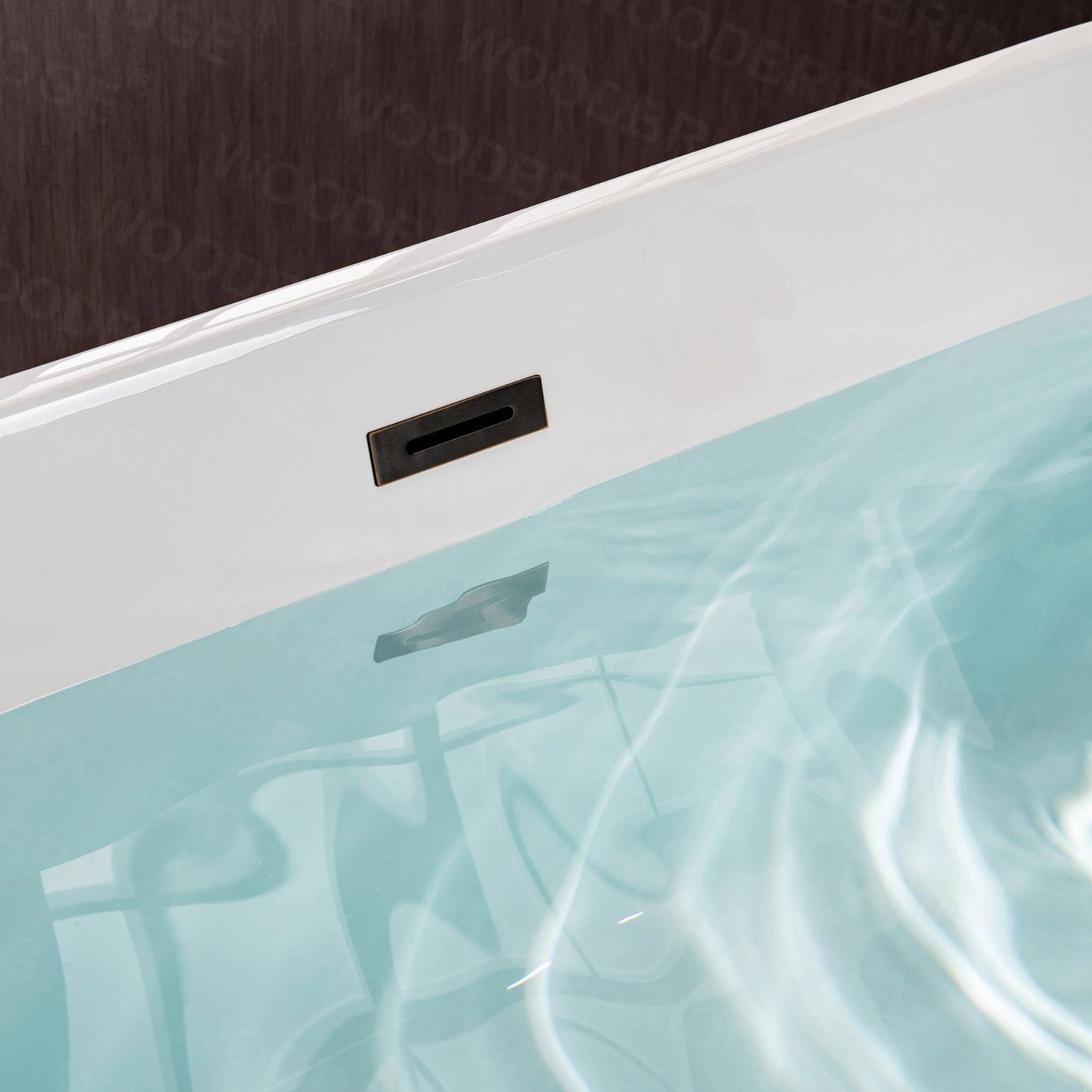 WoodBridge B1702 54" White Acrylic Freestanding Soaking Bathtub With Oil Rubbed Bronze Drain and Overflow