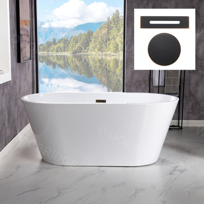 WoodBridge B1702 54" White Acrylic Freestanding Soaking Bathtub With Oil Rubbed Bronze Drain and Overflow