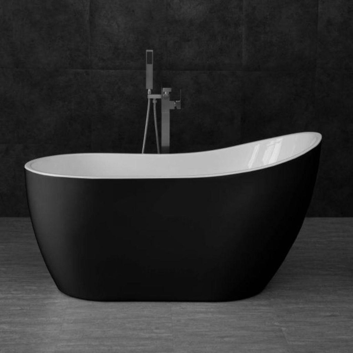 WoodBridge B1807 54" Black Acrylic Freestanding Contemporary Soaking Tub With Brushed Nickel Overflow and Drain