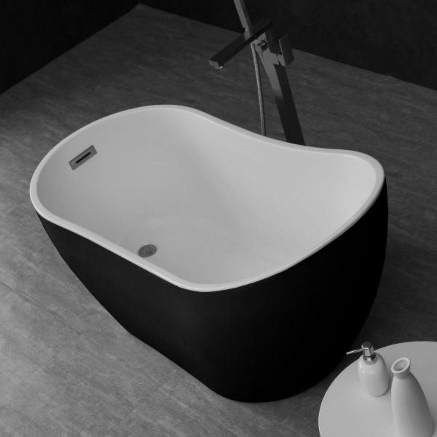 WoodBridge B1807 54" Black Acrylic Freestanding Contemporary Soaking Tub With Brushed Nickel Overflow and Drain