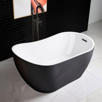 WoodBridge B1807 54" Black Acrylic Freestanding Contemporary Soaking Tub With Matte Black Overflow and Drain