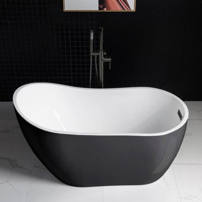 WoodBridge B1807 54" Black Acrylic Freestanding Contemporary Soaking Tub With Matte Black Overflow and Drain