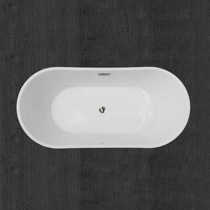 WoodBridge B1815 67" Black Acrylic Freestanding Contemporary Soaking Bathtub With Brushed Nickel Drain and Overflow