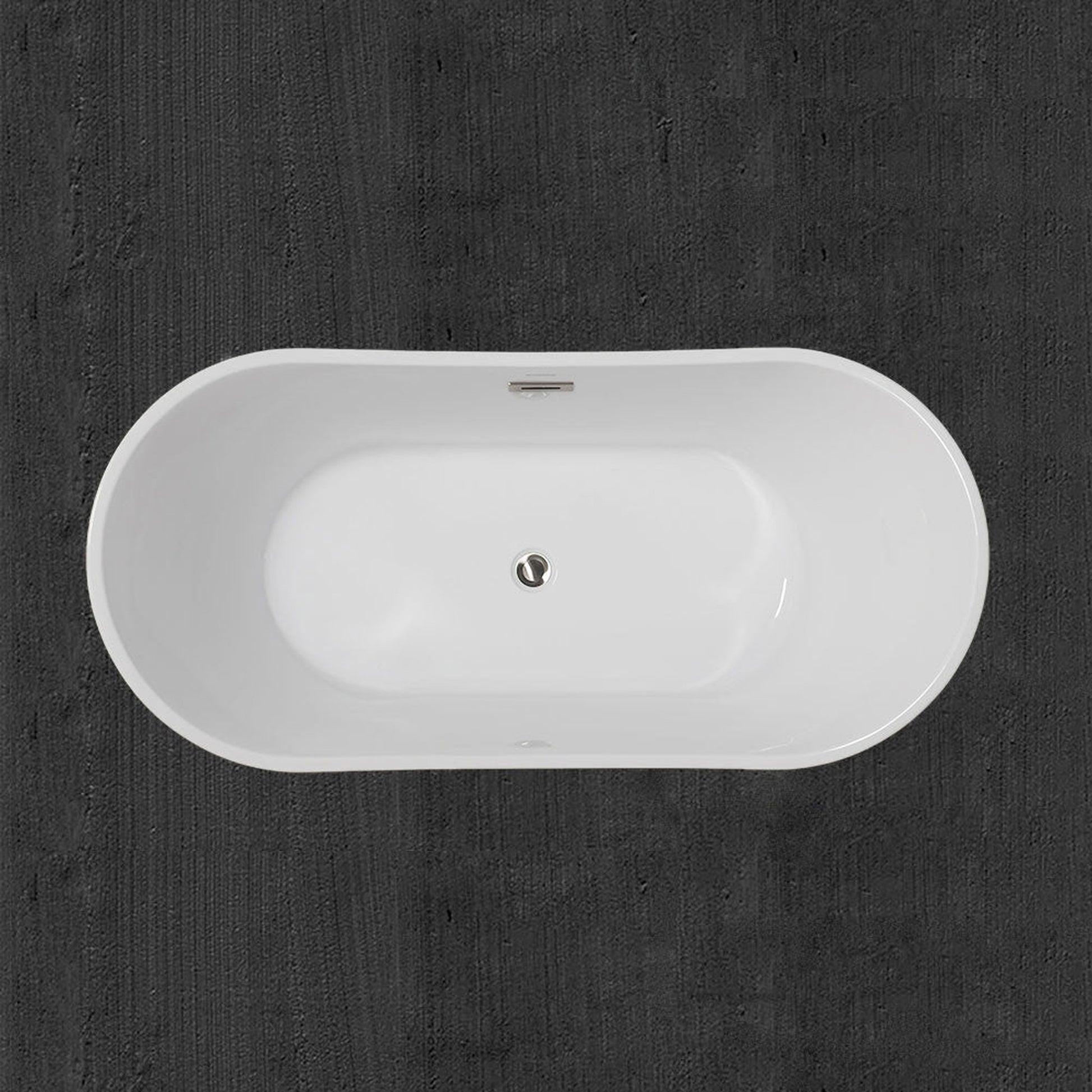 WoodBridge B1816 59" Black Acrylic Freestanding Soaking Bathtub With Brushed Nickel Drain and Overflow