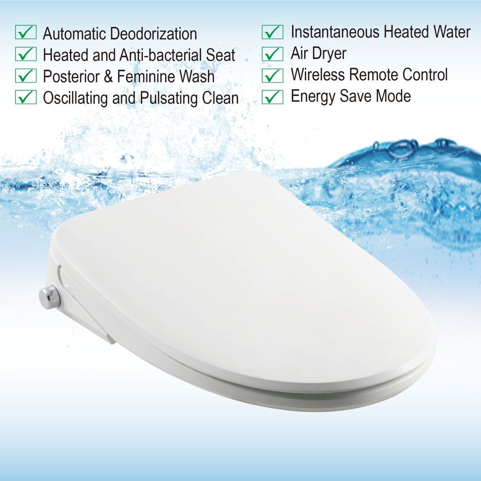 WoodBridge BID02 White Elongated Smart Bidet Toilet Seat, Electronic Advanced Self Cleaning, SoftClose Lid, Automatic Deodorization