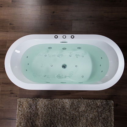 WoodBridge BJ200 67" White Acrylic Freestanding Whirlpool Water Jetted and Air Bubble Heated Soaking Bathtub