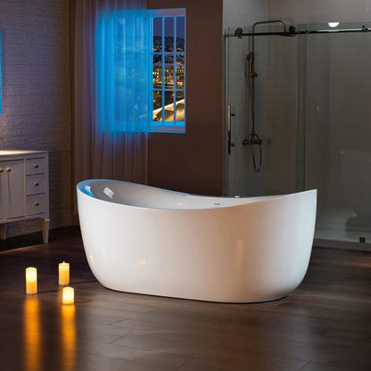 WoodBridge BJ400 72" White Whirlpool Water Jetted and Air Bubble Freestanding Heated Soaking Combination Bathtub With LED Control Panel