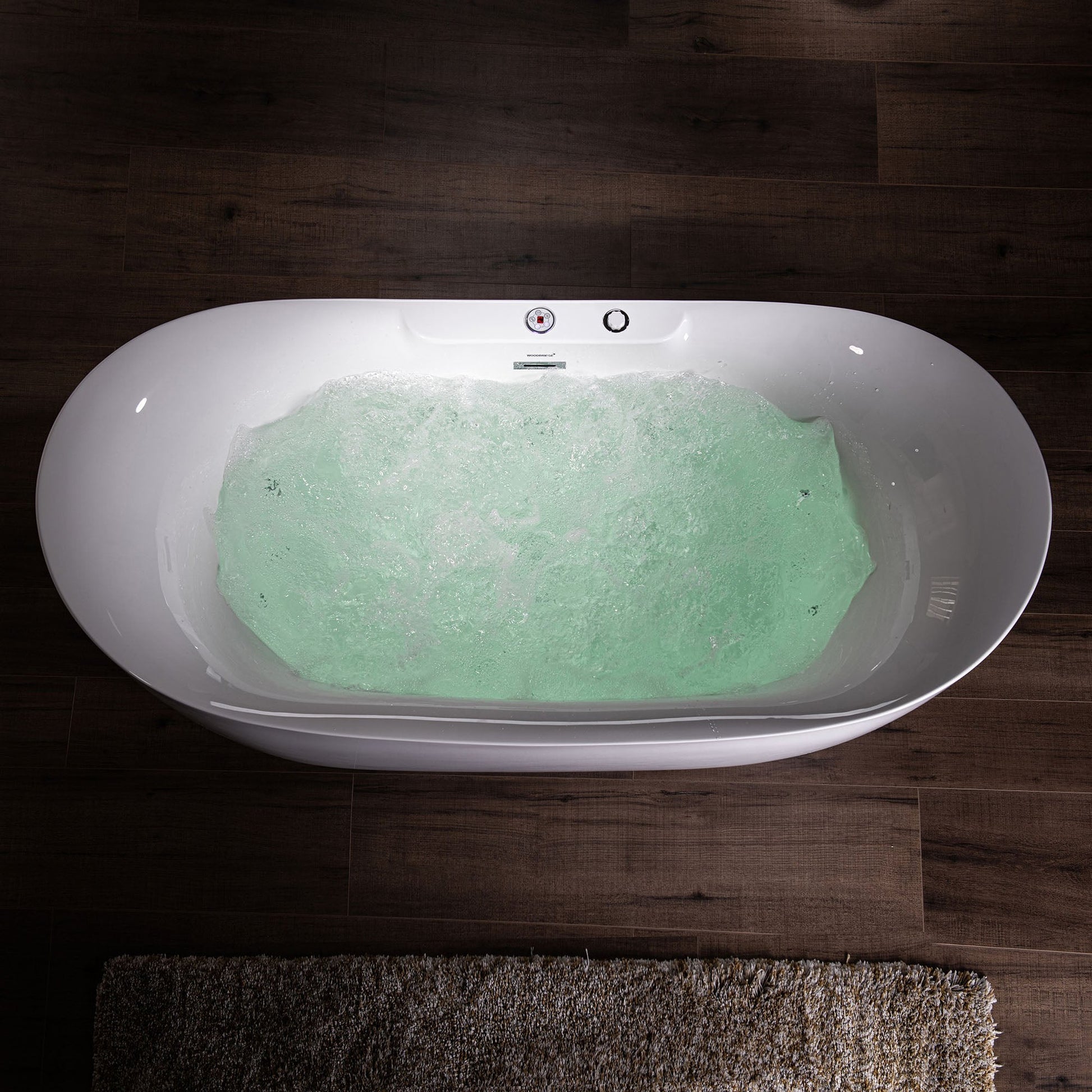 WoodBridge BJ400 72" White Whirlpool Water Jetted and Air Bubble Freestanding Heated Soaking Combination Bathtub With LED Control Panel