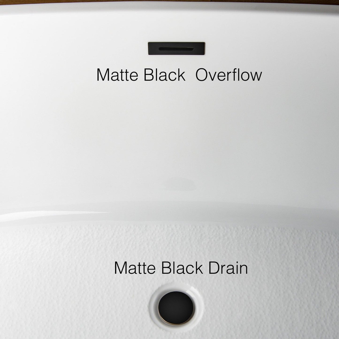 WoodBridge BTA0081 59" White Acrylic Freestanding Soaking Bathtub With Matte Black Overflow and Drain