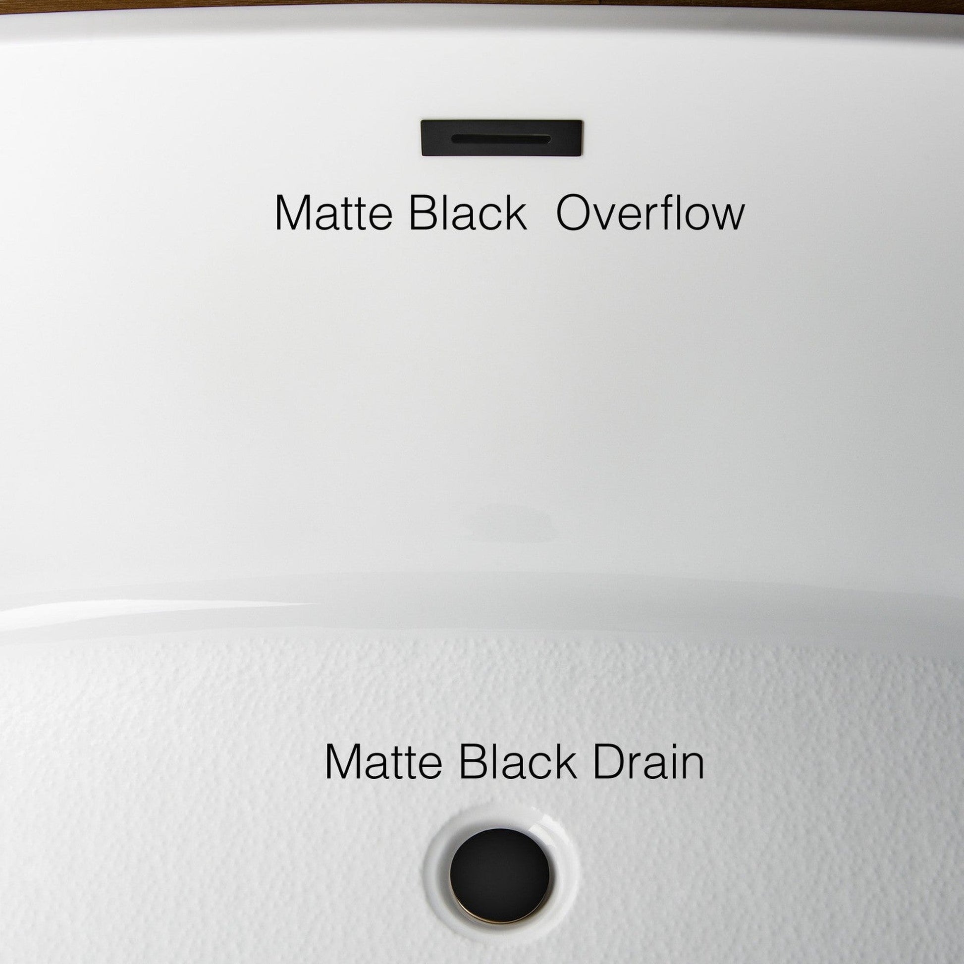 WoodBridge BTA0081 59" White Acrylic Freestanding Soaking Bathtub With Matte Black Overflow, Drain, F0025MBVT Tub Filler and Caddy Tray