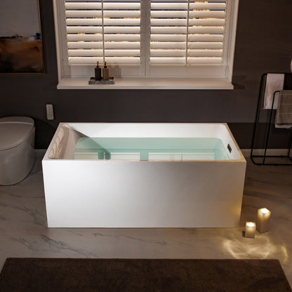 WoodBridge BTA0081 59" White Acrylic Freestanding Soaking Bathtub With Oil Rubbed Bronze Overflow and Drain