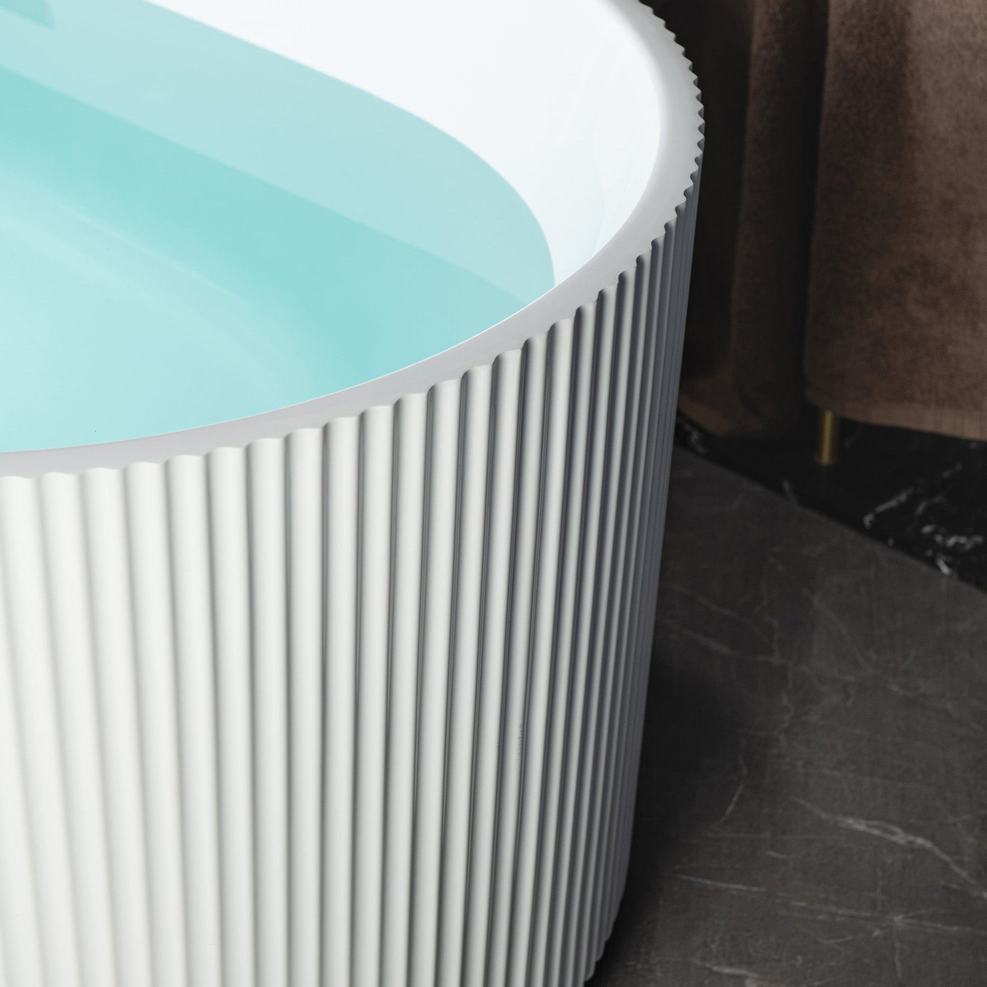 WoodBridge BTA1526 67" White Acrylic Freestanding Contemporary Soaking Bathtub With Chrome Overflow and Drain