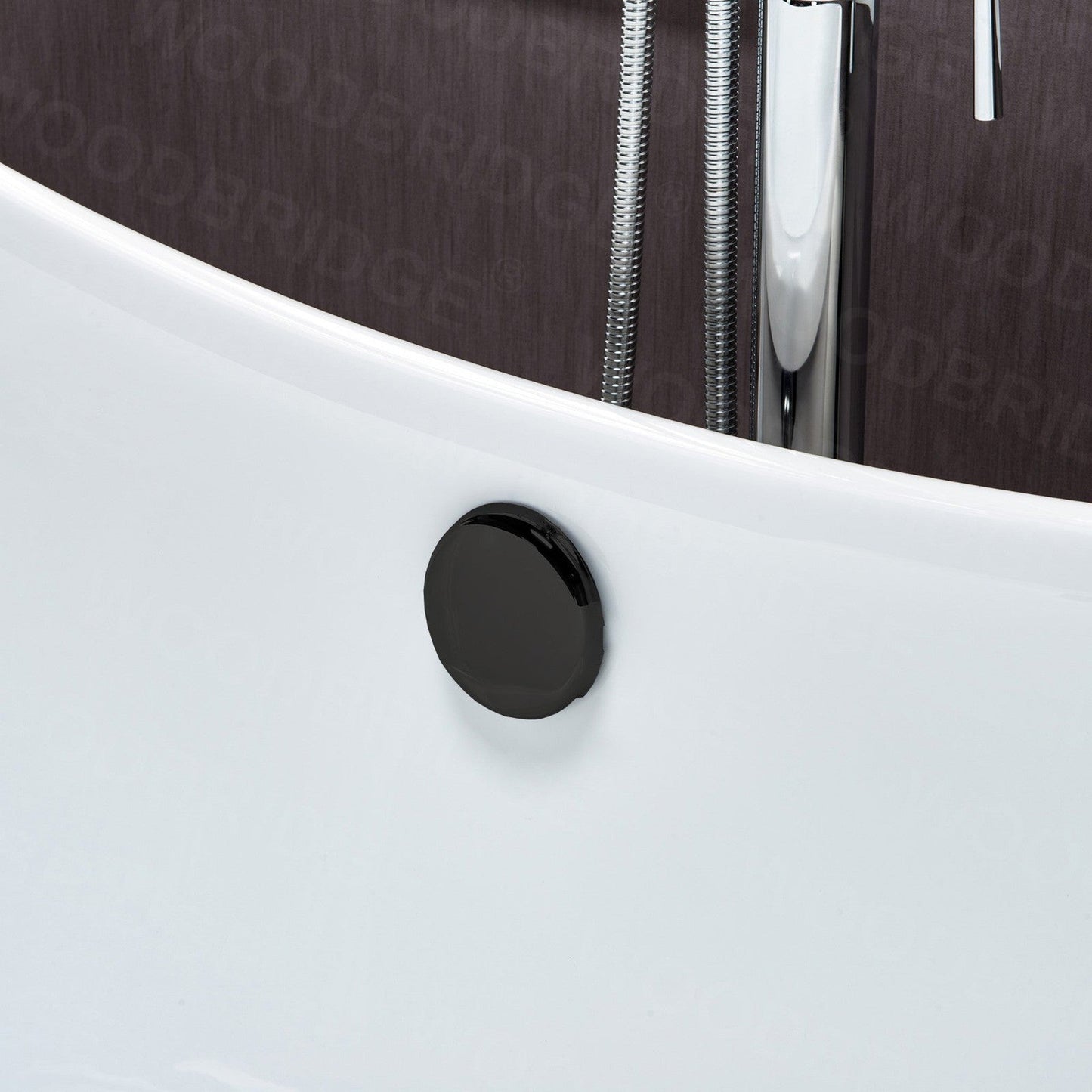 WoodBridge BTA1540 59" White Heavy Duty Acrylic Double Slippe Clawfoot Bathtub With Matte Black Feet, Drain, Overflow, F0006MBRD Tub Filler and Caddy Tray