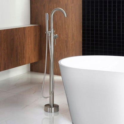 WoodBridge BTA1540 59" White Heavy Duty Acrylic Double Slipper Clawfoot Bathtub With Brushed Nickel Feet, Drain, Overflow, F0001BNRD Tub Filler and Caddy Tray