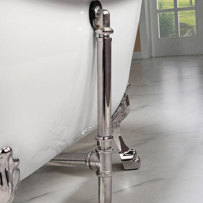 WoodBridge BTA1540 59" White Heavy Duty Acrylic Double Slipper Clawfoot Bathtub With Brushed Nickel Feet, Drain, Overflow, F0023BNSQ Tub Filler and Caddy Tray
