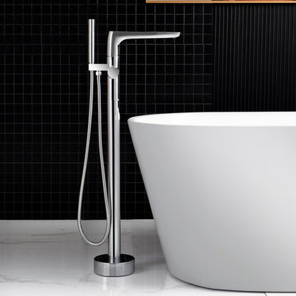 WoodBridge BTA1540 59" White Heavy Duty Acrylic Double Slipper Clawfoot Bathtub With Chrome Feet, Drain, Overflow, F-0013 Tub Filler and Caddy Tray