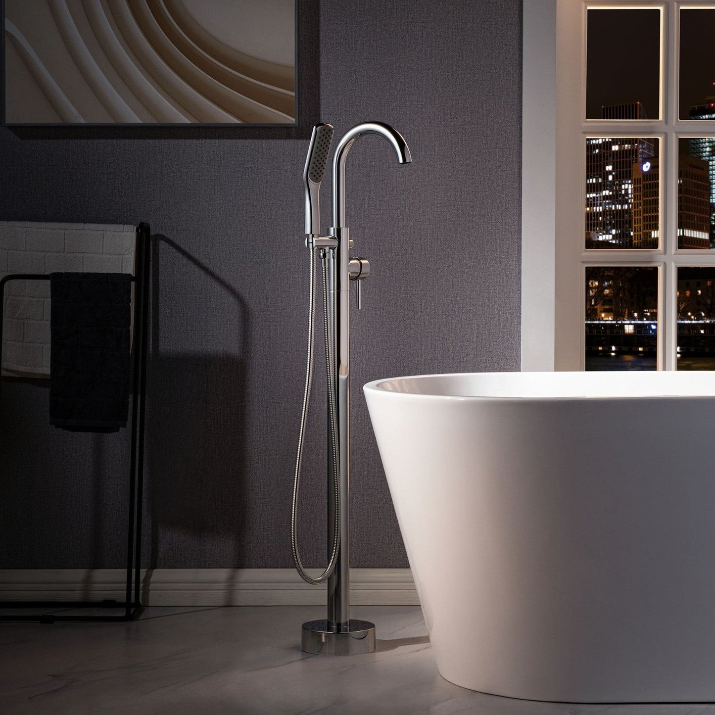 WoodBridge BTA1540 59" White Heavy Duty Acrylic Double Slipper Clawfoot Bathtub With Chrome Feet, Drain, Overflow, F0024CHSQ Tub Filler and Caddy Tray