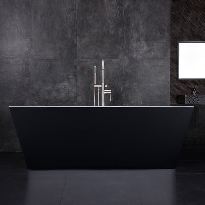 WoodBridge BTA1812 67" Black Acrylic Freestanding Soaking Bathtub With Brushed Nickel Drain, Overflow, F0070BNVT Tub Filler and Caddy Tray