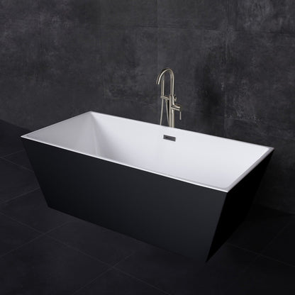 WoodBridge BTA1812 67" Black Acrylic Freestanding Soaking Bathtub With Brushed Nickel Drain and Overflow