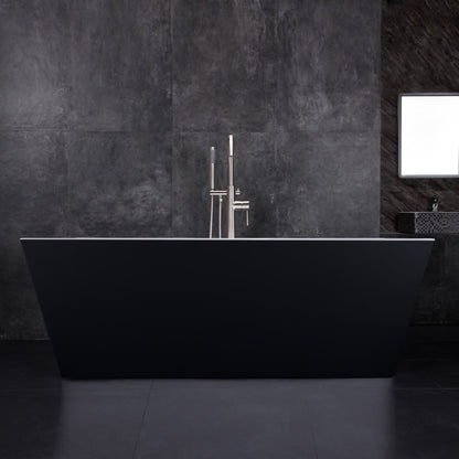 WoodBridge BTA1812 67" Black Acrylic Freestanding Soaking Bathtub With Brushed Nickel Drain and Overflow