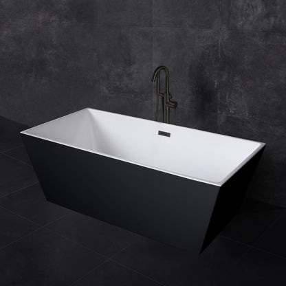 WoodBridge BTA1812 67" Black Acrylic Freestanding Soaking Bathtub With Matte Black Drain and Overflow