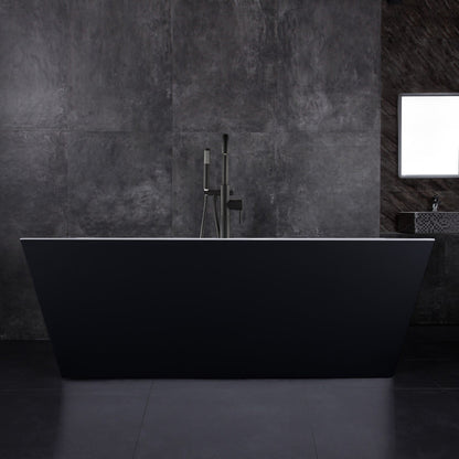 WoodBridge BTA1812 67" Black Acrylic Freestanding Soaking Bathtub With Matte Black Drain and Overflow