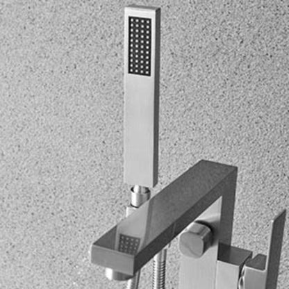 WoodBridge F-0003 Brushed Nickel Contemporary Single Handle Floor Mount Freestanding Tub Filler Faucet With Hand Shower