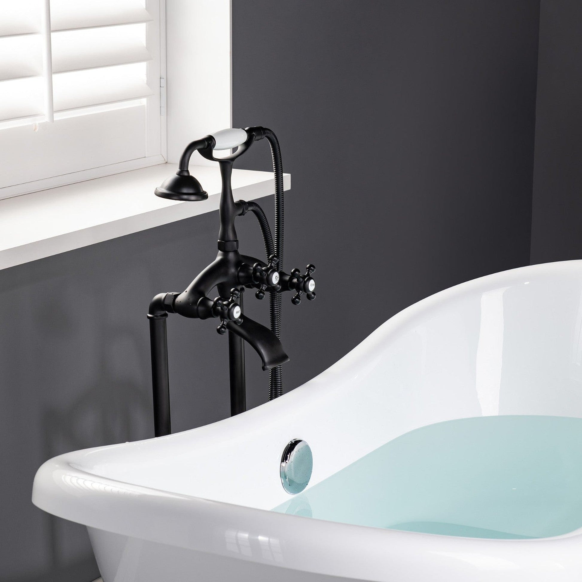 WoodBridge F-0020MB Matte Black Freestanding Clawfoot Tub Filler Faucet With Hand Shower and Hose