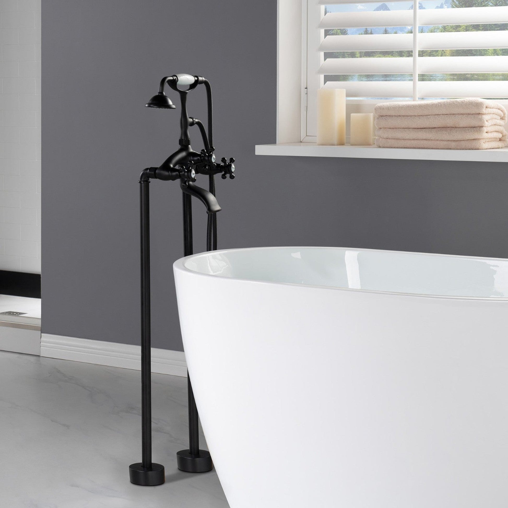 WoodBridge F-0020MB Matte Black Freestanding Clawfoot Tub Filler Faucet With Hand Shower and Hose