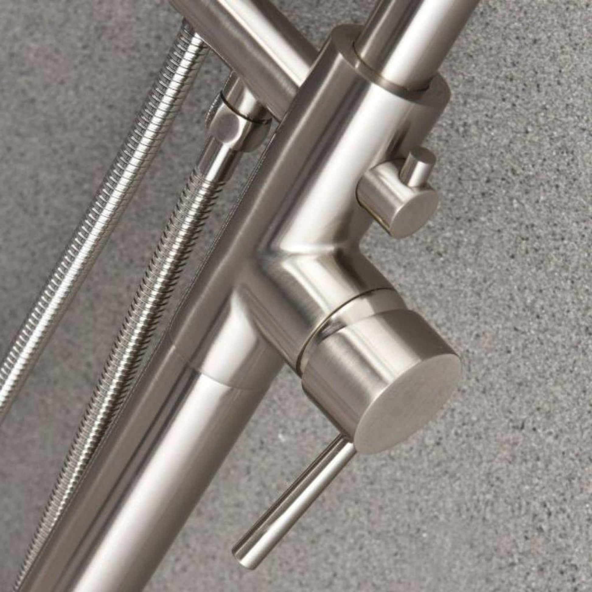 WoodBridge F0001BNRD Brushed Nickel Contemporary Single Handle Floor Mount Freestanding Tub Filler Faucet With Hand Shower