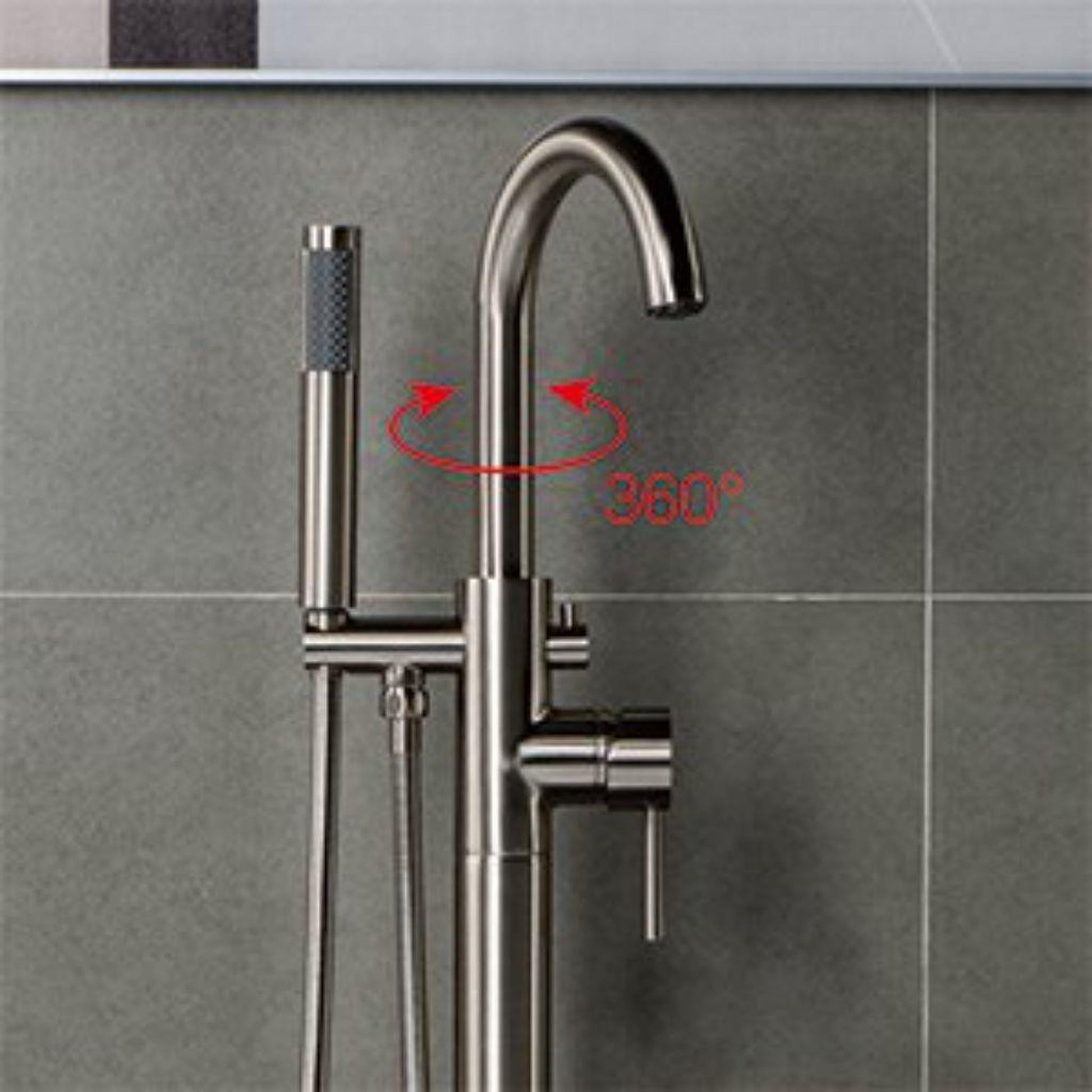 WoodBridge F0001BNRD Brushed Nickel Contemporary Single Handle Floor Mount Freestanding Tub Filler Faucet With Hand Shower