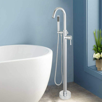 WoodBridge F0002CHRD Chrome Contemporary Single Handle Floor Mount Freestanding Tub Filler Faucet With Hand Shower