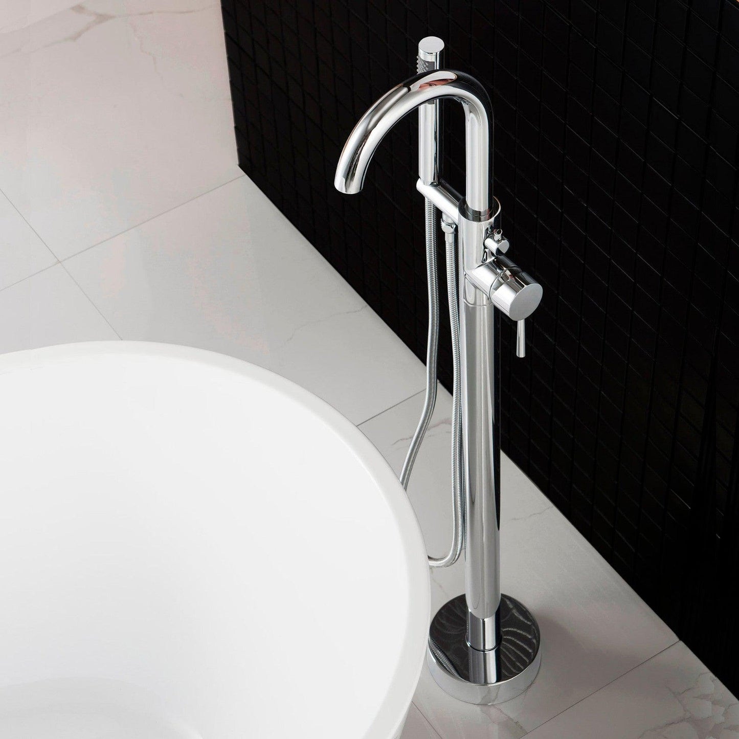 WoodBridge F0002CHRD Chrome Contemporary Single Handle Floor Mount Freestanding Tub Filler Faucet With Hand Shower