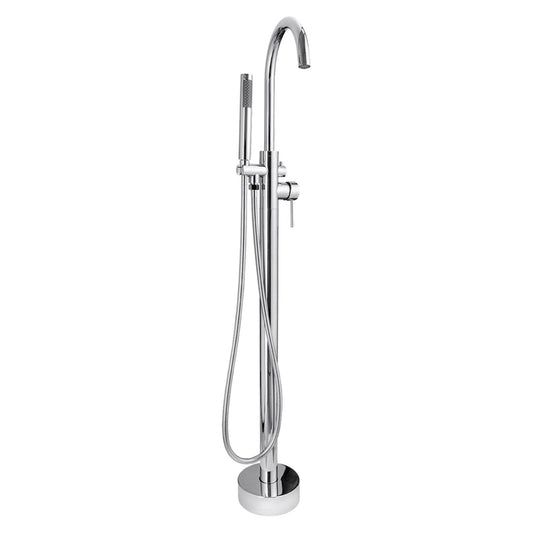 WoodBridge F0002CHRD Chrome Contemporary Single Handle Floor Mount Freestanding Tub Filler Faucet With Hand Shower