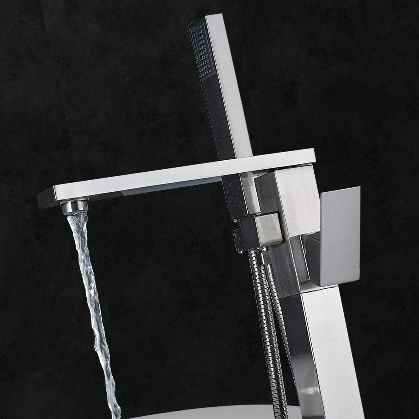 WoodBridge F0004CH Chrome Contemporary Single Handle Floor Mount Freestanding Tub Filler Faucet With Hand Shower