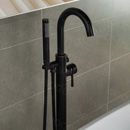 WoodBridge F0010ORBRD Oil Rubbed Bronze Contemporary Single Handle Floor Mount Freestanding Tub Filler Faucet With Hand Shower
