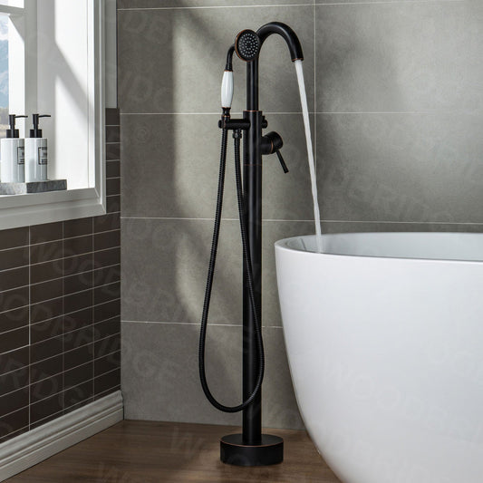 WoodBridge F0010ORBVT Oil Rubbed Bronze Contemporary Single Handle Floor Mount Freestanding Tub Filler Faucet With Telephone Hand Shower