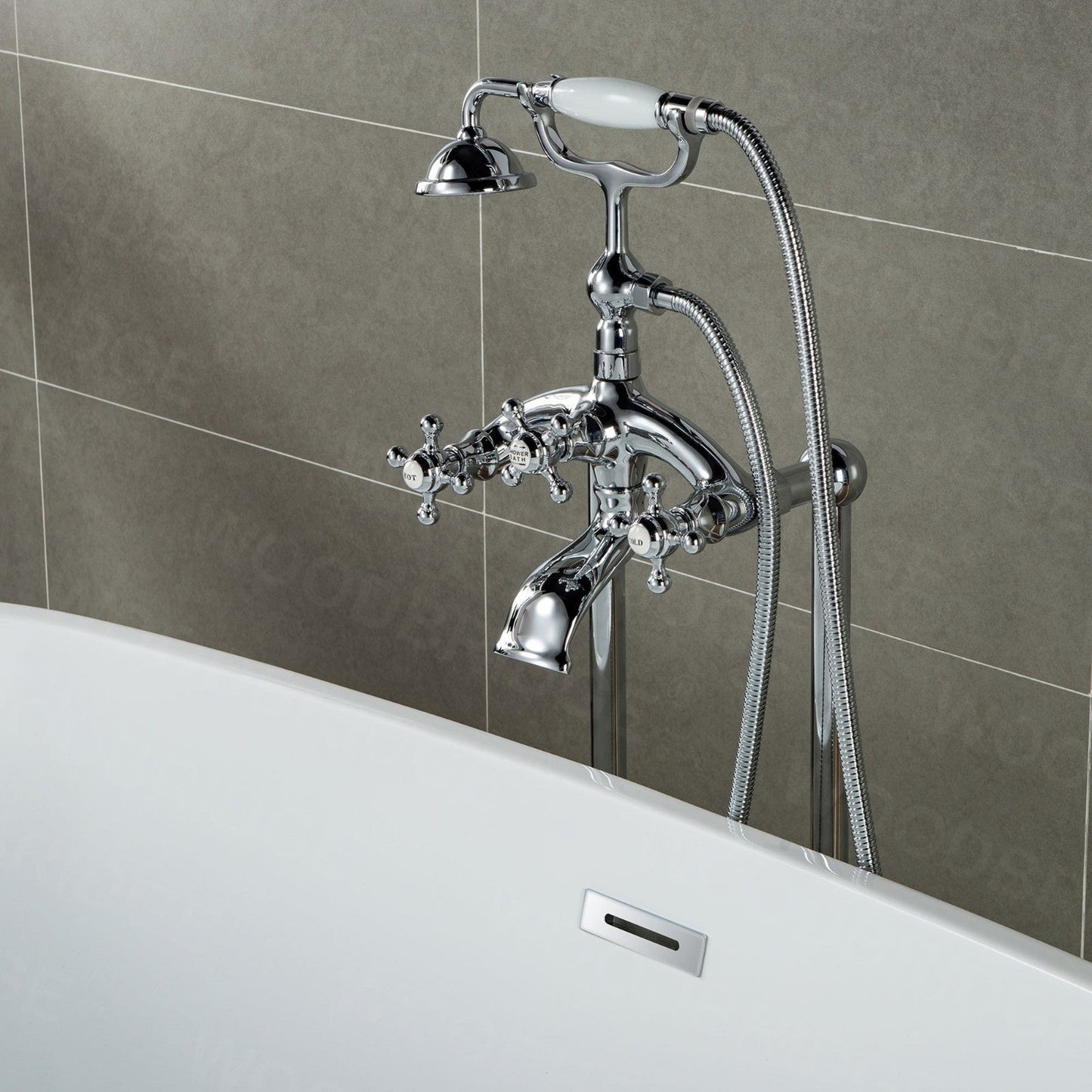 WoodBridge F0017CH Chrome Freestanding Clawfoot Tub Filler Faucet With Hand Shower and Hose