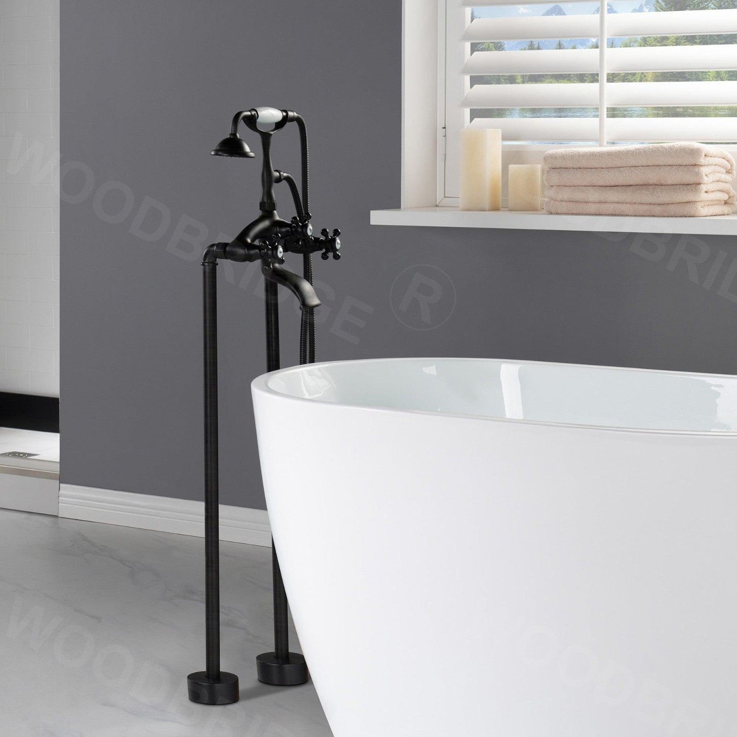 WoodBridge F0029ORB Oil Rubbed Bronze Freestanding Clawfoot Tub Filler Faucet With Hand Shower and Hose