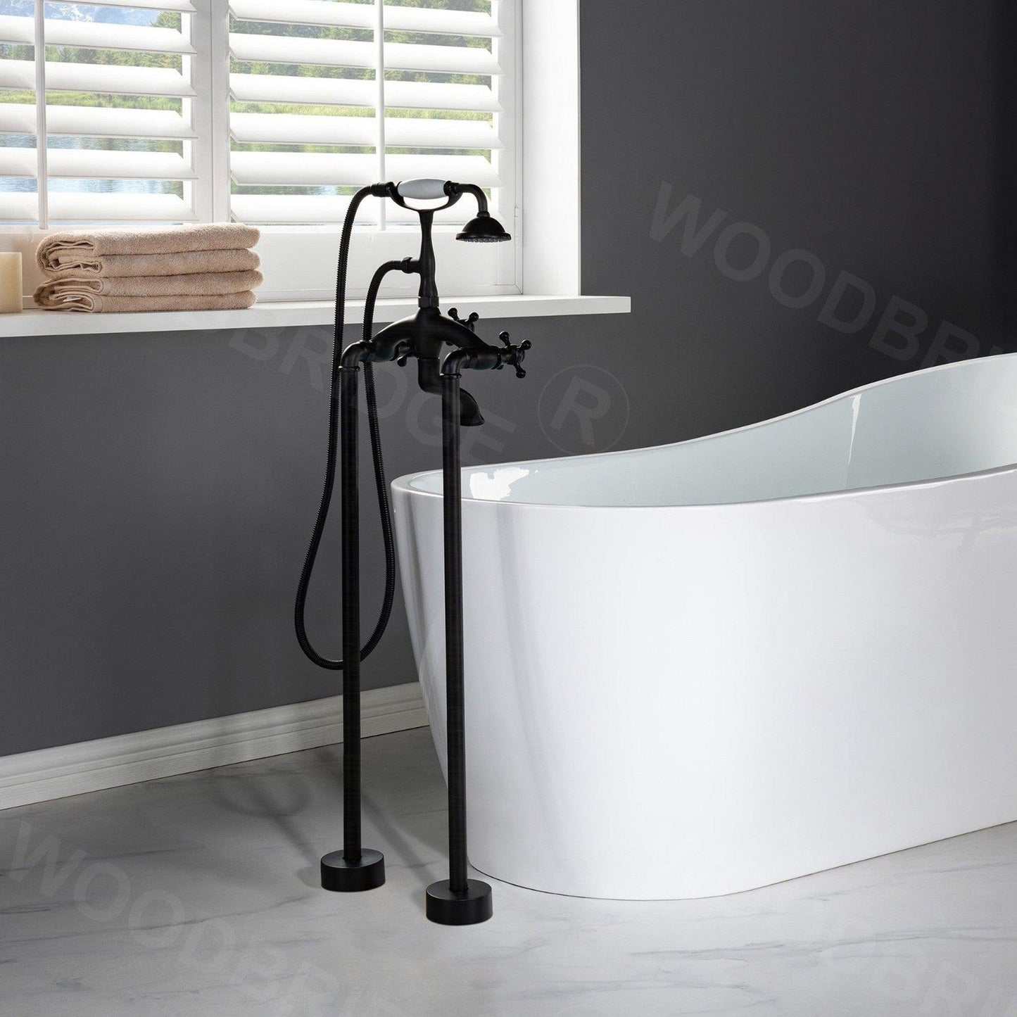 WoodBridge F0029ORB Oil Rubbed Bronze Freestanding Clawfoot Tub Filler Faucet With Hand Shower and Hose