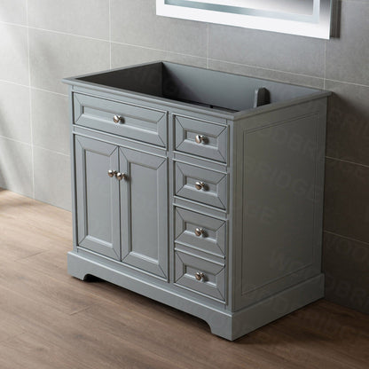 WoodBridge London 36" Gray Solid Wood Bathroom Vanity Base With 2 Soft Closing Doors and and 3 Full Extension Solid Wood Dovetail Drawers