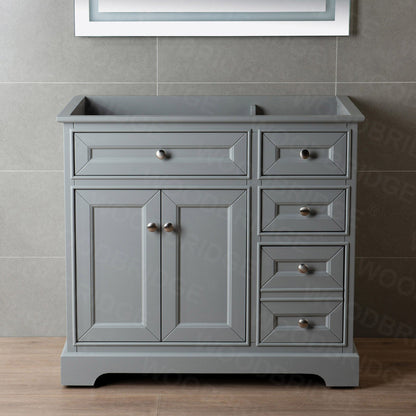 WoodBridge London 36" Gray Solid Wood Bathroom Vanity Base With 2 Soft Closing Doors and and 3 Full Extension Solid Wood Dovetail Drawers