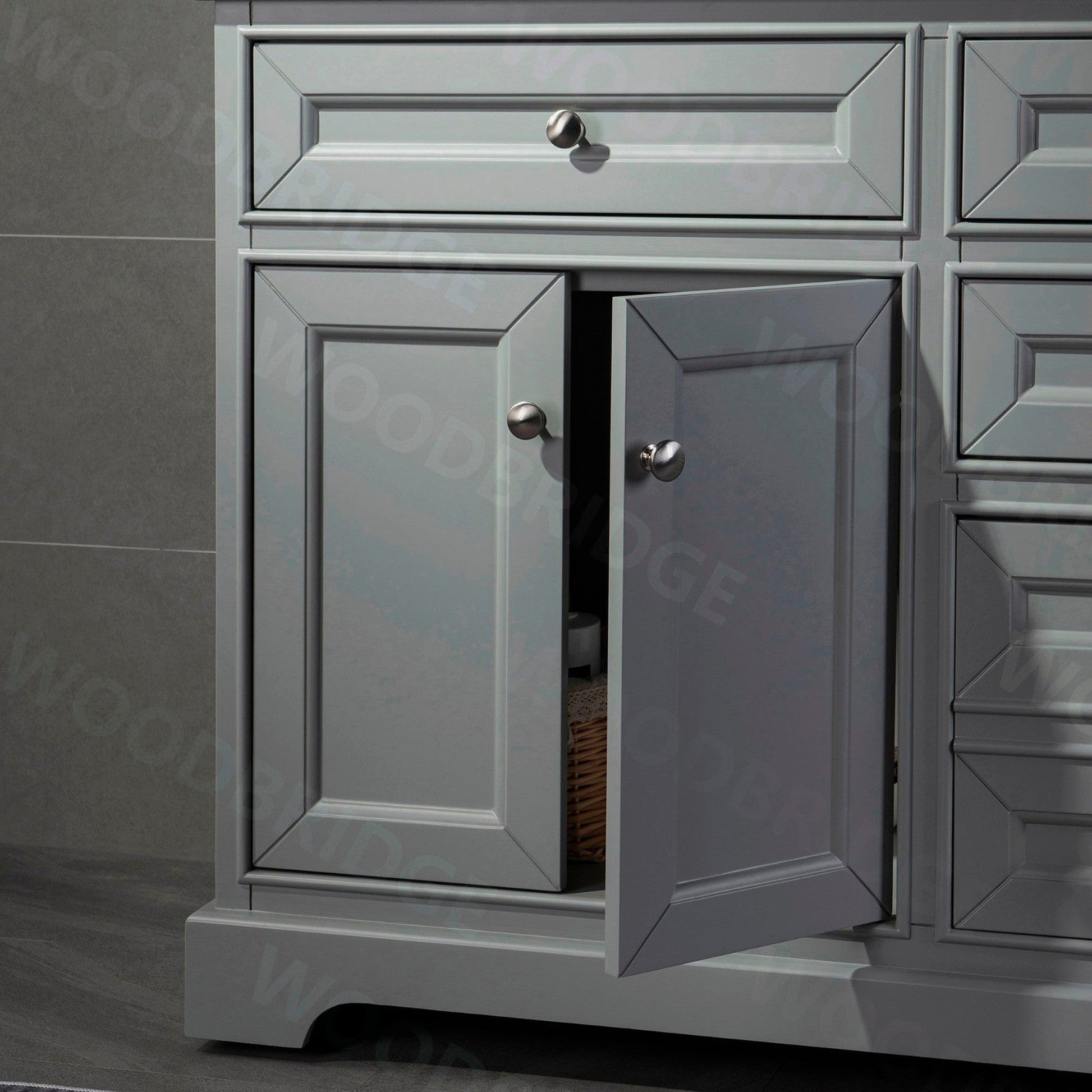 WoodBridge London 48" Gray Solid Wood Bathroom Vanity Base and Authentic Italian Carrara Marble Top, Rectangle Undermount Sink, 2 Soft Closing Doors and 6 Full Extension Dovetail Drawers With Single Faucet Hole