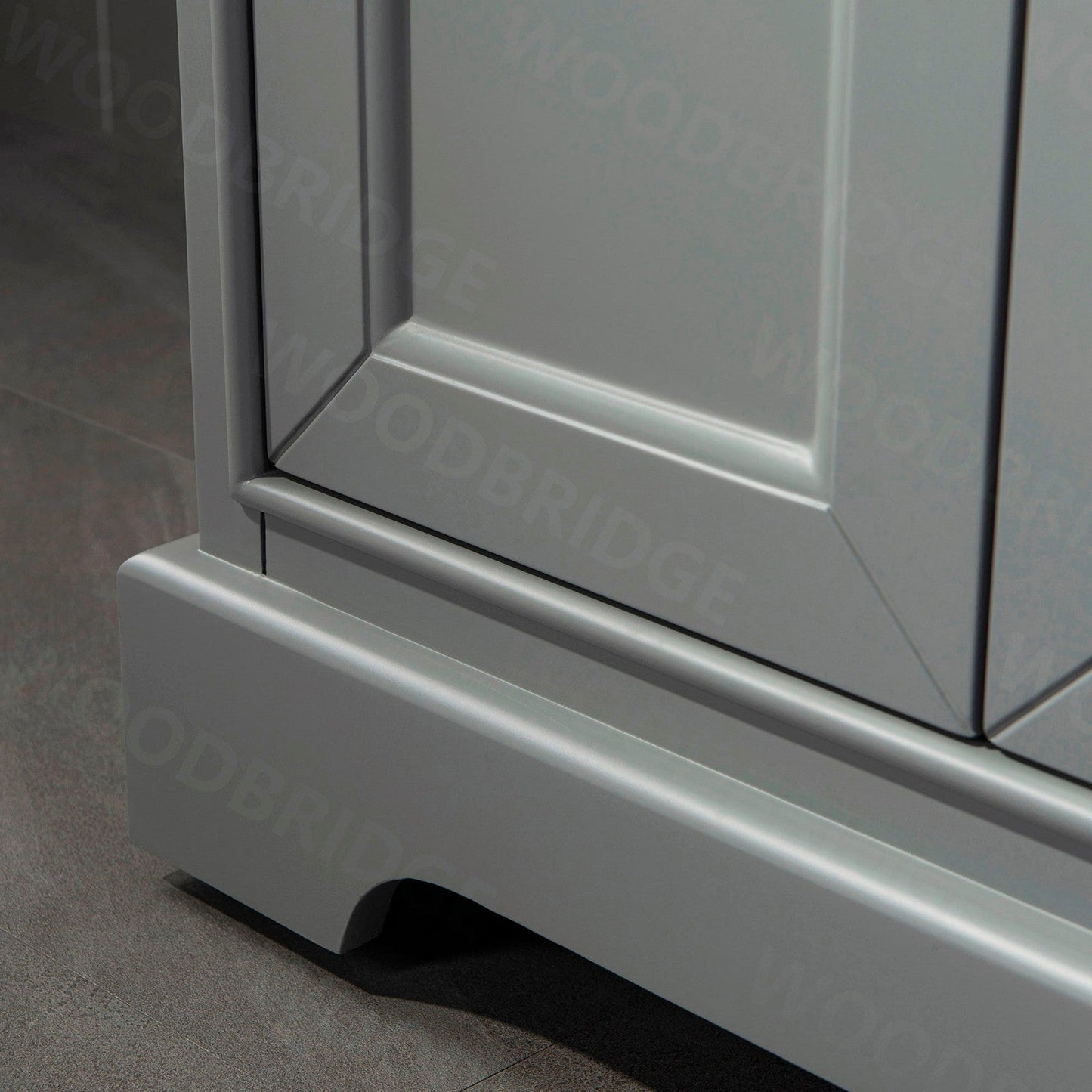 WoodBridge London 48" Gray Solid Wood Bathroom Vanity Base and Engineered Marble White Carrara Countertop, Rectangle Undermount Sink, 2 Soft Closing Doors and 6 Full Extension Dovetail Drawers With 8" Faucet Holes