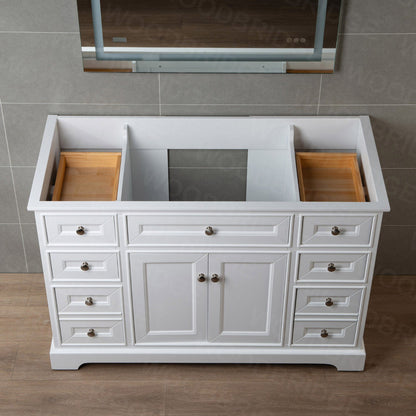 WoodBridge London 48" White Solid Wood Bathroom Vanity Base With 2 Soft Close Door, 6 Soft Close Drawers, 1 Decorative Drawer and 1 Interior Shelf