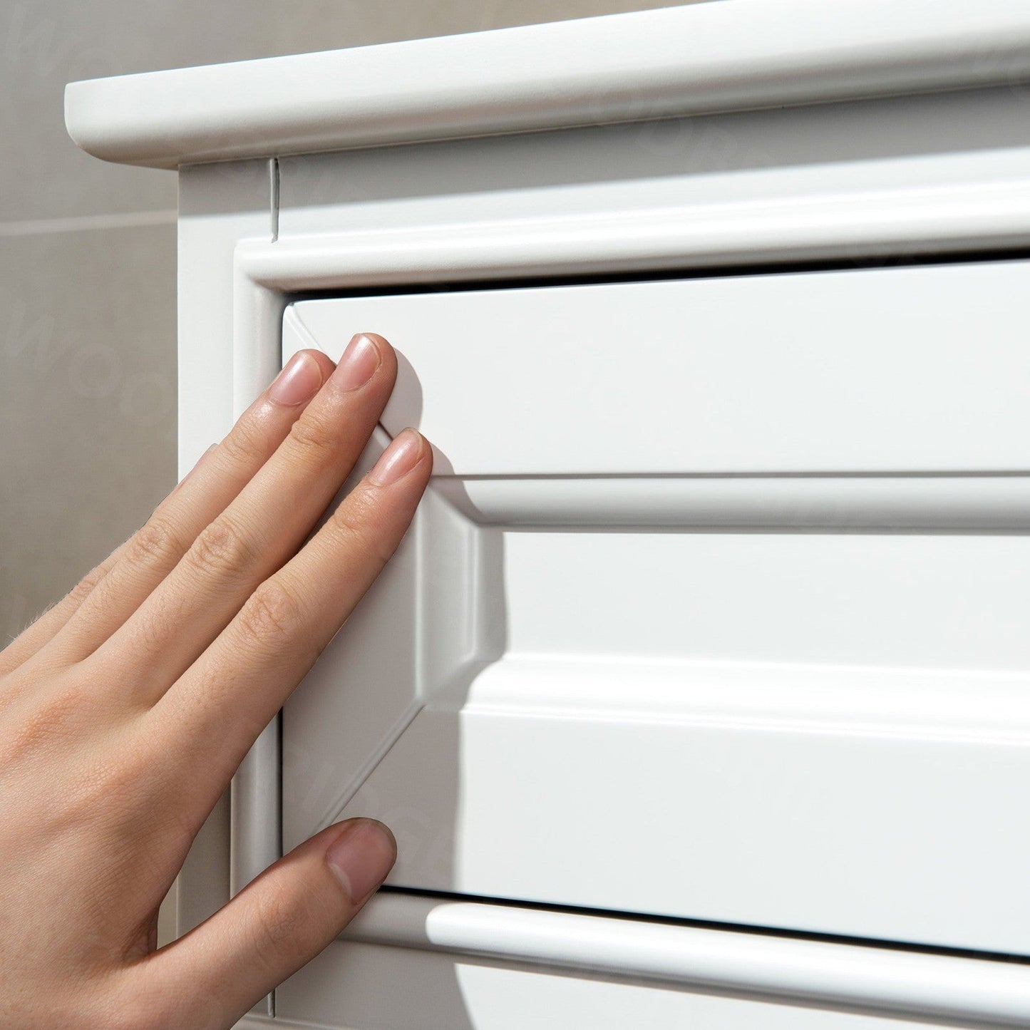 WoodBridge London 48" White Solid Wood Bathroom Vanity Base and Italian Carrara Marble Top, Rectangle Undermount Sink, 2 Soft Closing Doors and 6 Full Extension Dovetail Drawers With Single Faucet Hole